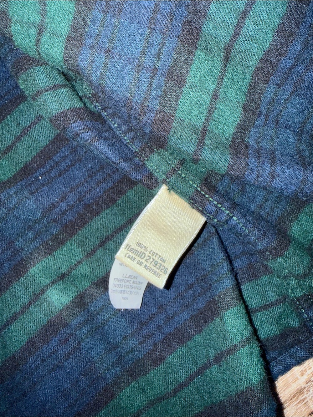 L.L. Bean Navy and Forest Green Plaid Flannel Shirt - Picture 6 of 8